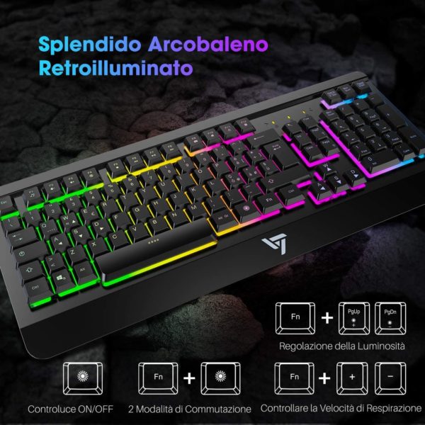Tastiera Gaming PC VicTsing Reotroilluminazione Regolabile Multicolore 4